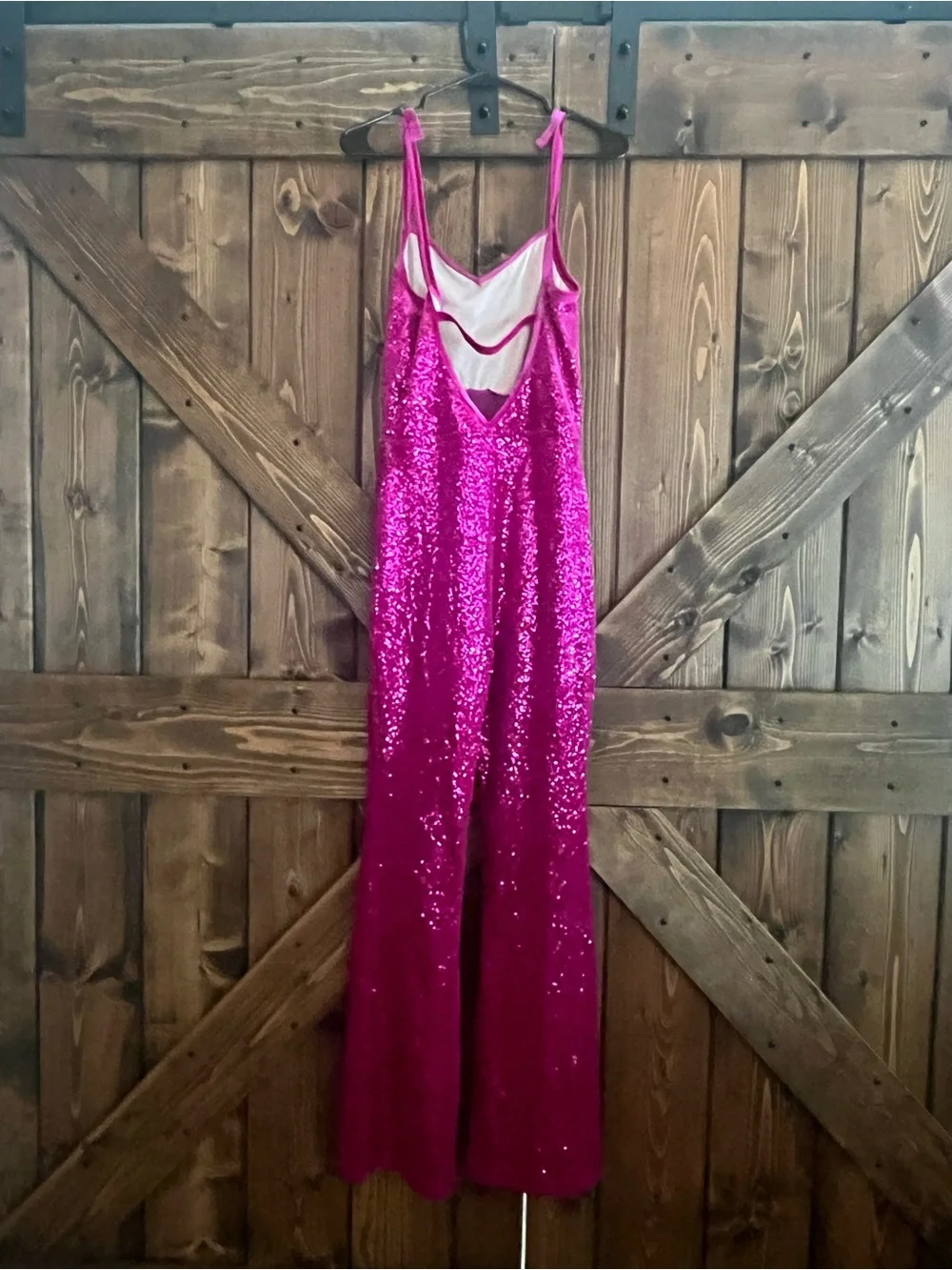 Weissman Hot Pink Sequin Jumpsuit with Cutout Front